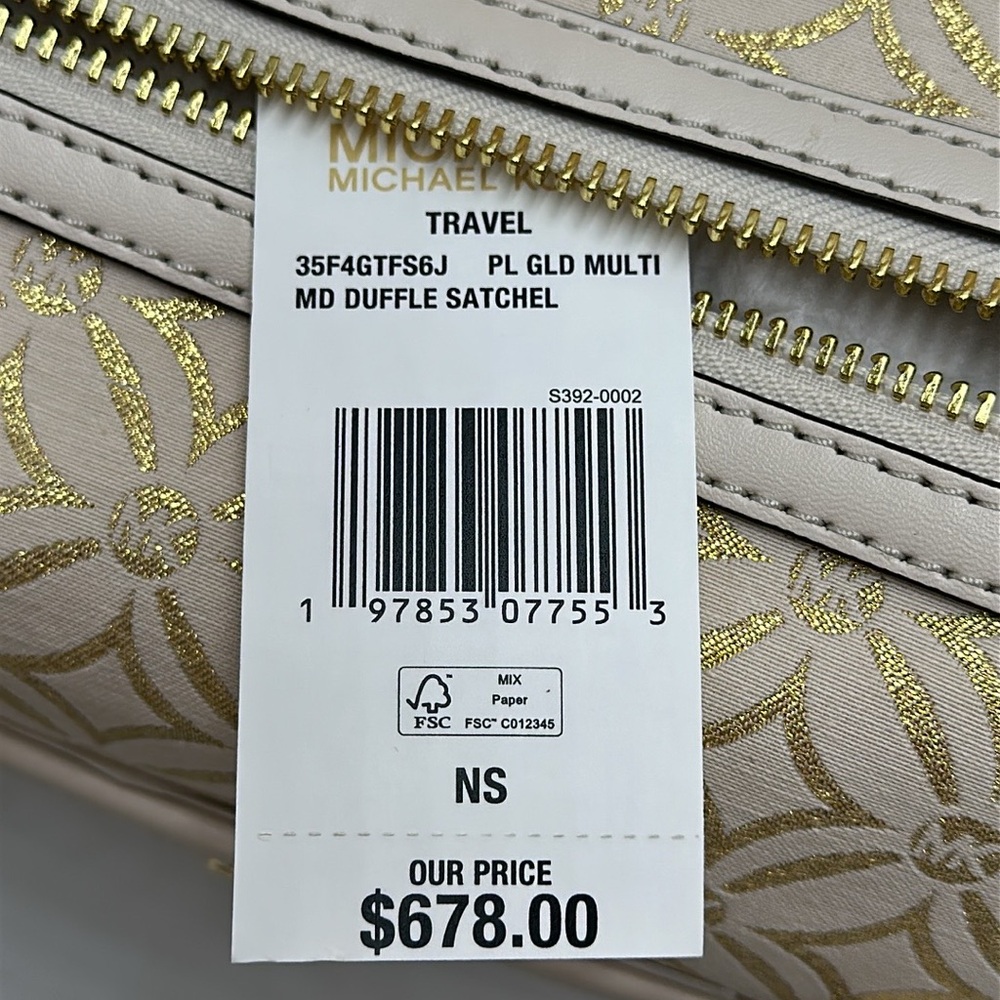 MICHAEL KORS JST TRAVEL MEDIUM DUFFLE SATCHEL CROSSBODY BAG MK Pale Gold Multi - Picture 12 of 16